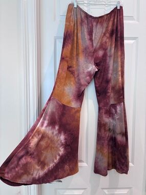 Tie-Dye Flare Pants in Burgundy and Mustard